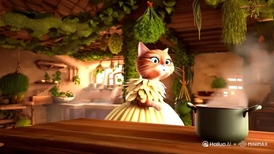 一只花猫在一煮菜 by Hailuo AI Video Generator