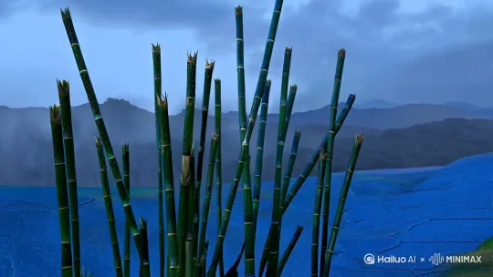 **寒竹烟雨图**  

暮色四合时，一脉瘦竹在青灰的天幕下显出嶙峋的骨相。竹梢沾着未落的雨珠，偶尔坠下，在青石板上敲出空寂的回响。远山裹着湿冷的雾霭，轮廓像是被水洇开的墨迹，渐渐消融在铅色的云烟里。  

半倾的朱漆亭台斜挑飞檐，檐角悬着的铜铃早已锈蚀，只在风起时发出暗哑的震颤。亭内石案积着薄尘，半卷残破的诗笺被雨雾浸透，字迹晕染成模糊的泪痕。案角端砚里宿墨未干，一枝颓笔斜搁其上，笔锋还凝着最后未落的墨滴。  

曲径旁的湘妃竹泣着斑斑泪痕，竹叶筛下的雨丝织成透明罗幕。忽有白鹭掠过水面，惊破倒映着枯荷的池塘，涟漪荡开时，露出水下森森如骨的残藕。  

更深处，褪色的雕花木门虚掩着，门内传来断续的琴音。十三弦古筝的冰弦已断了两根，余音在空梁上缠绕，混着瓦当滴落的雨水，一声声，如伶人卸妆时坠地的珠钗。  

整幅画卷洇着青黛与赭石的冷调，唯有廊下一盏将熄的绢灯，还挣扎着吐出最后一点昏黄，照见阶前零落的玉簪花——那惨白的花瓣上，正缓缓爬过一只湿冷的蜗牛。 by Hailuo AI Video Generator