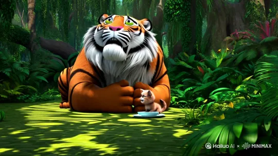 大老虎正在给小猫咪喂奶 by Hailuo AI Video Generator