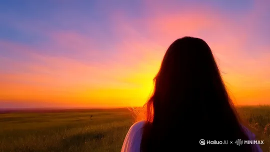 视频的主人公是一位年轻的女模特，她是一位旅行者，正在追寻内心的平静和灵感。她来到了一片宁静的草原，这里有最美的夕阳，她希望通过这次旅行找到内心的答案。

视频结构
1.
开场镜头：
广角镜头展示辽阔的草原和即将落下的夕阳，营造出一种宁静和神秘的氛围。
主人公从远处走来，背对着镜头，逐渐走近。
2.
中景镜头：
主人公停下脚步，转身面向夕阳，闭上眼睛，深吸一口气，仿佛在感受大自然的气息。
镜头慢慢转动，从她的背影转到侧面，展示她的服装和发型。可以加入一些慢动作效果，突出她的优雅和从容。
3.
特写镜头：
拍摄她的头发在风中飘动的细节，以及夕阳在她身上的光影变化。可以使用微距镜头捕捉这些细节，增加视觉冲击力。
她睁开眼睛，看向远方，仿佛在思索什么。
4.
互动镜头：
她转身面对镜头，露出一个淡淡的微笑，然后开始慢慢走动。
镜头跟随她的步伐，展示她在夕阳下的身影。可以加入一些自然的音效，例如风声和鸟鸣，增强现场感。
5.
高潮镜头：
她停下脚步，再次闭上眼睛，双手合十，仿佛在祈祷或冥想。
镜头慢慢拉远，展示她在辽阔草原上的身影，夕阳逐渐落下，天空变得更加绚丽多彩。
6.
结尾镜头：
她睁开眼睛，露出一个满足的微笑，仿佛找到了内心的平静。
镜头回到全景，展示夕阳和她在夕阳下的身影，形成首尾呼应。
音乐和音效

选择一首悠扬的音乐作为背景音乐，例如古典音乐或轻柔的电子音乐。音效方面，可以加入风声、鸟鸣等自然音效，增强现场感和氛围感。

后期制作
1.
调色：调整视频的色调，使整体画面更加温暖和柔和，突出夕阳的橙黄色调。可以使用滤镜或手动调整色彩平衡。
2.
剪辑：将各个镜头流畅地剪辑在一起，注意节奏的把控，使视频既有变化又不失连贯性。
3.
特效：适当加入一些特效，例如慢动作、镜头抖动等，增加视频的动感和视觉吸引力。 by Hailuo AI Video Generator
