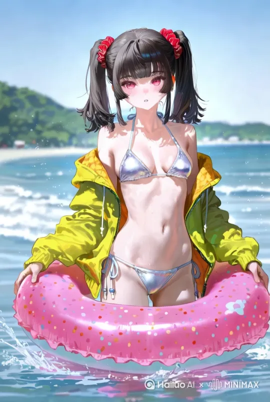 风,歪头,水花,固定镜头,眨眼, by Hailuo AI Video Generator