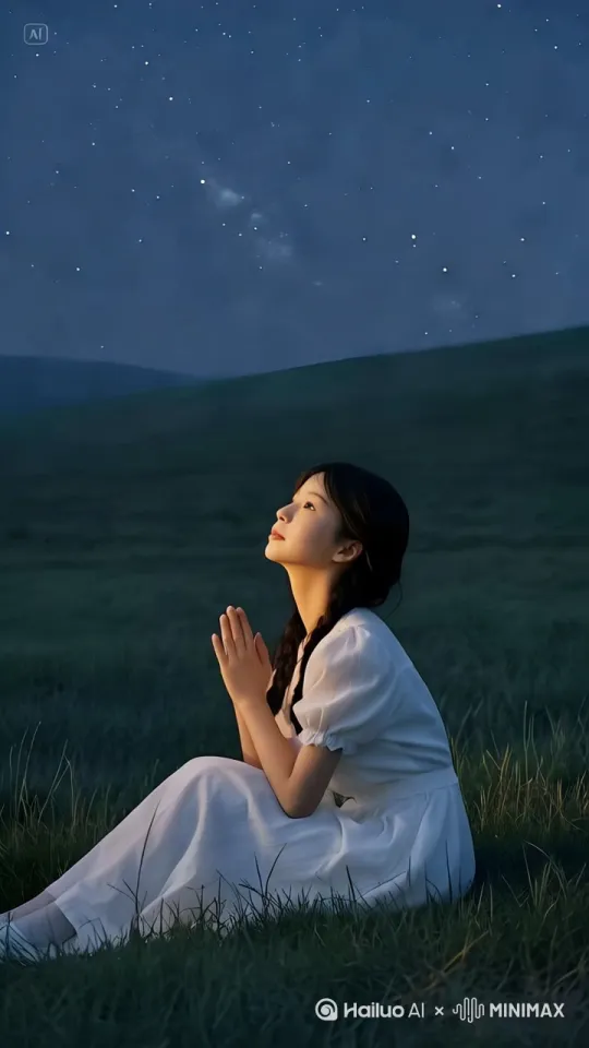 特写镜头，展示人物的许愿动作和表情。[推出,上升,下摇] by Hailuo AI Video Generator