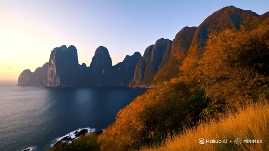 观沧海
东临碣石，
以观沧海。
水何澹澹，
山岛竦峙。
树木丛生，
百草丰茂。
秋风萧瑟，
洪波涌起。
日月之行，
若出其中；
星汉灿烂，
若出其里。
幸甚至哉，
歌以咏志。 by Hailuo AI Video Generator