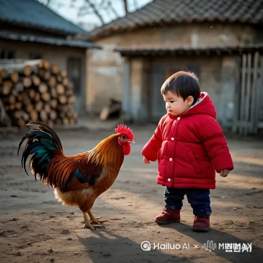 镜头移动,动态跟随,右边的女孩率先发起攻击,它左腿猛地一蹬地,高高跃起,右脚如旋风般扫向左边公鸡的头部。公鸡机灵地低头闪躲,同时双手伸开腾空而起,用双脚功向公鸡的头,左拳如雷霆万钧之势直击公鸡的侧身。左边的公鸡变成身穿红衣的三岁小男孩,侧身一扭,避开拳头,跳起来施展出迅猛的连环踢猛踢向小女孩。小女孩迅速抽回手,红衣服小男孩突然高高跃起,向小女娃踢去,小女孩趁红衣男孩落地未稳,飞起一脚踢在红衣男孩的后腿上,他们的招式刚柔并济,时而是刚猛的直拳,时而是柔美的转身回旋踢。其它的人都站起身来鼓掌呐喊。 by Hailuo AI Video Generator