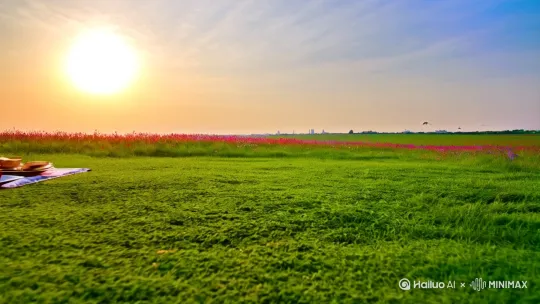 #春日野餐记
暖阳轻洒,我和伙伴们奔赴城郊绿地。草地像块巨大的绿绒毯,不知名的野花星星点点。我们铺开野餐垫,摆上水果、三明治,欢声笑语惊飞了树上的雀儿。放风筝的小伙伴拽着线奔跑,五彩风筝扶摇直上。我惬意地躺在毯上,望着湛蓝天空中飘浮的云朵,微风拂过,带来泥土与花草交织的芬芳 ,那一刻,身心被春天温柔包裹。 by Hailuo AI Video Generator