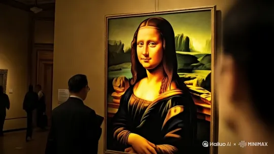 蒙娜丽莎从画中抬起手，并伸出了中指 by Hailuo AI Video Generator