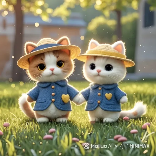 小猫咪手拉手向前走。[跟随] by Hailuo AI Video Generator
