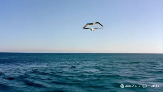 氵海鸥飞过大海[推出,上升,下摇] by Hailuo AI Video Generator
