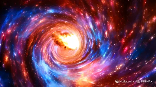 星云主体逆时针旋转，漩涡中心有能量喷发，镜头向漩涡中心推近 by Hailuo AI Video Generator