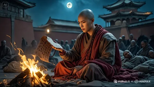 人物拿着手上的书在翻看。[左移,上升] by Hailuo AI Video Generator