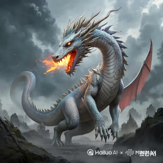 龙起飞，向着地面喷火，尽头后拉 by Hailuo AI Video Generator
