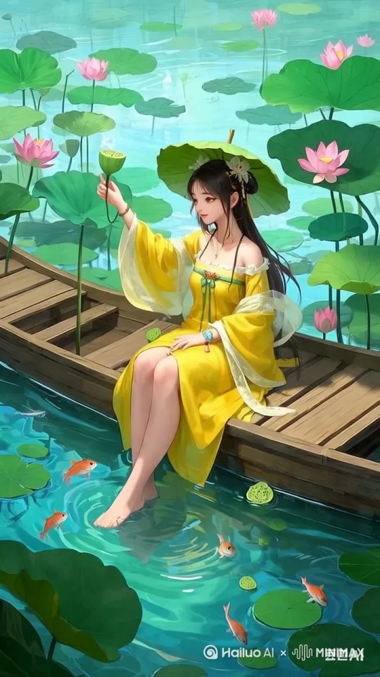 美女开心的嬉戏玩水 by Hailuo AI Video Generator