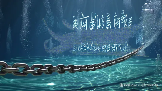 [流体特效] 血水粘度值设为蜂蜜级，启用漩涡粒子系统
[骨骼动画] 骷髅关节采用逆向运动学驱动
[光影方案] 佛眼投射全息契丹文在水幕
[交互设计] 手势识别控制锁链缠绕速度
[镜头参数] 水下慢动作x0.25，气泡轨迹算法优化 by Hailuo AI Video Generator