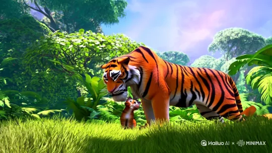 老虎喂猫吃饭 by Hailuo AI Video Generator