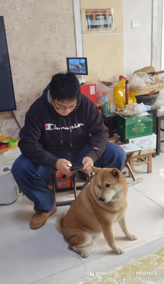 一名男生与家中狗狗在一起,男生正在玩手机,狗狗坐在旁边四下张望。突然男生站起来,向前伸开双手,腾空向前飞翔,狗狗异常兴奋,迅速跳到男生背上,让男生托着一起飞。男生与狗狗亲密无间,一同快乐飞翔在阳光照耀下的城市高楼大厦之上。镜头跟踪流畅。 by Hailuo AI Video Generator