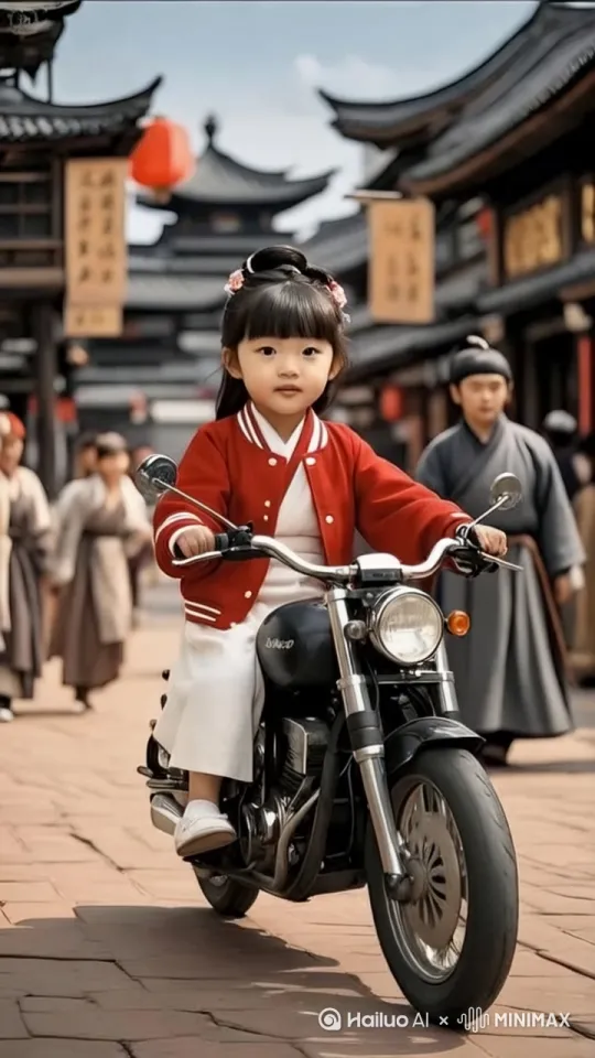 女孩骑着车在路上行驶 by Hailuo AI Video Generator