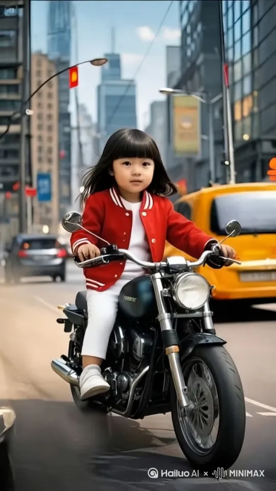 女孩骑着车在路上行驶 by Hailuo AI Video Generator