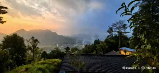 微风吹过，树木轻轻摇曳，云朵飘动，朝阳旭旭从云层中露出[推进,上升] by Hailuo AI Video Generator