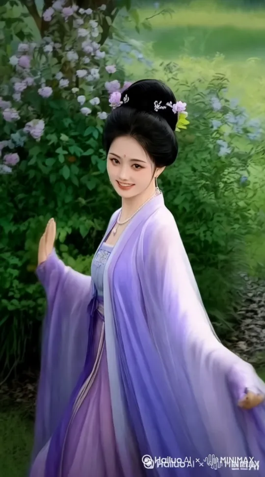 美女满面笑容，翩翩起舞，360度旋转双手上下摆动。[推出,上升,下摇][右移,左摇,跟随] by Hailuo AI Video Generator