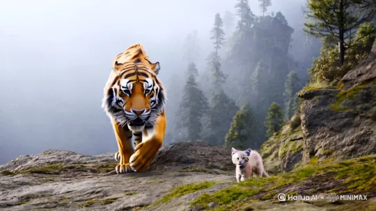 老虎下山跟小猫一起玩 by Hailuo AI Video Generator