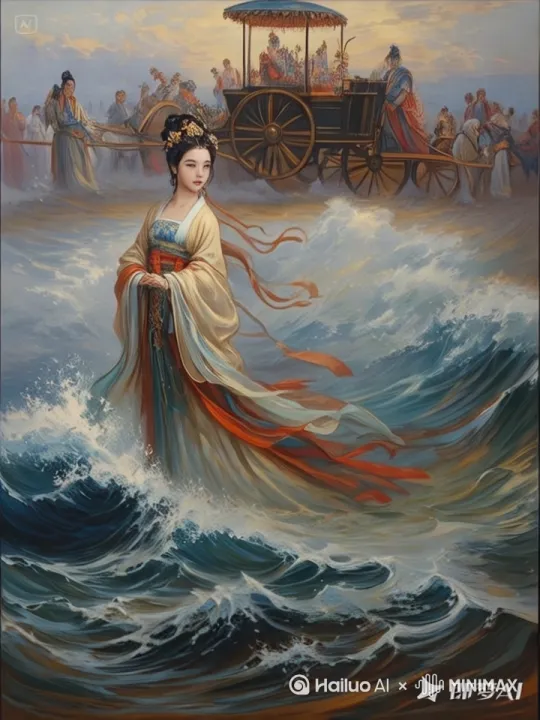 洛神。衣带飘扬，波花翻腾。电影质感。 by Hailuo AI Video Generator