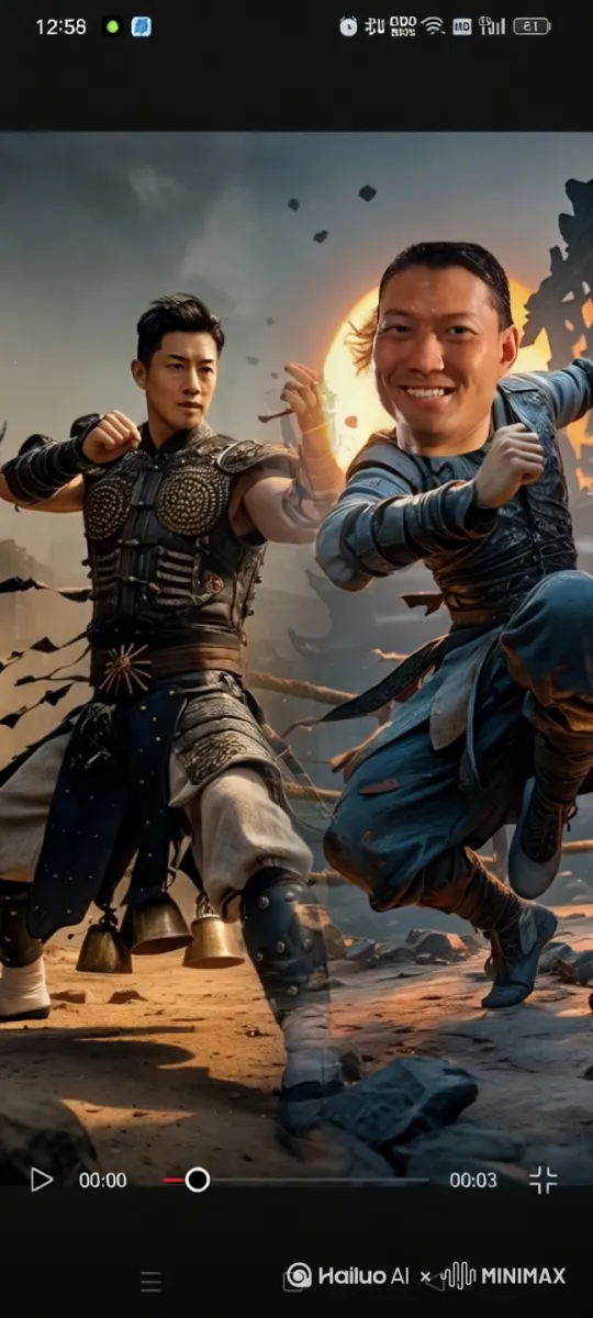 功夫对决，迅猛出招，拳打脚踢，旋风腿踢，无影脚踢，人会踢腾空飞踢。 by Hailuo AI Video Generator