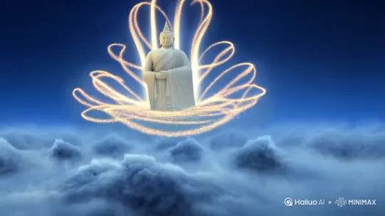 云海迷局（序幕）**
[镜头]：菩提祖师掌心浮现云雾漩涡，孙悟空腾空而起化作金色流光，云层中隐现如来掌纹状的星轨
[配乐]：古琴泛音渐强后骤停
[旁白]："纵是十万八千里的逍遥，终未逃[推出,上升,下摇] by Hailuo AI Video Generator
