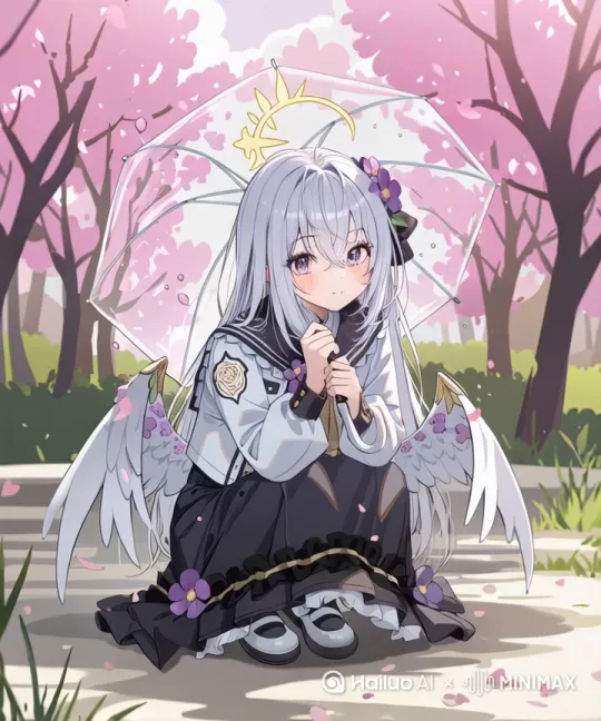 live 2d，轻微摆动翅膀，眨眼，头发飘动， by Hailuo AI Video Generator