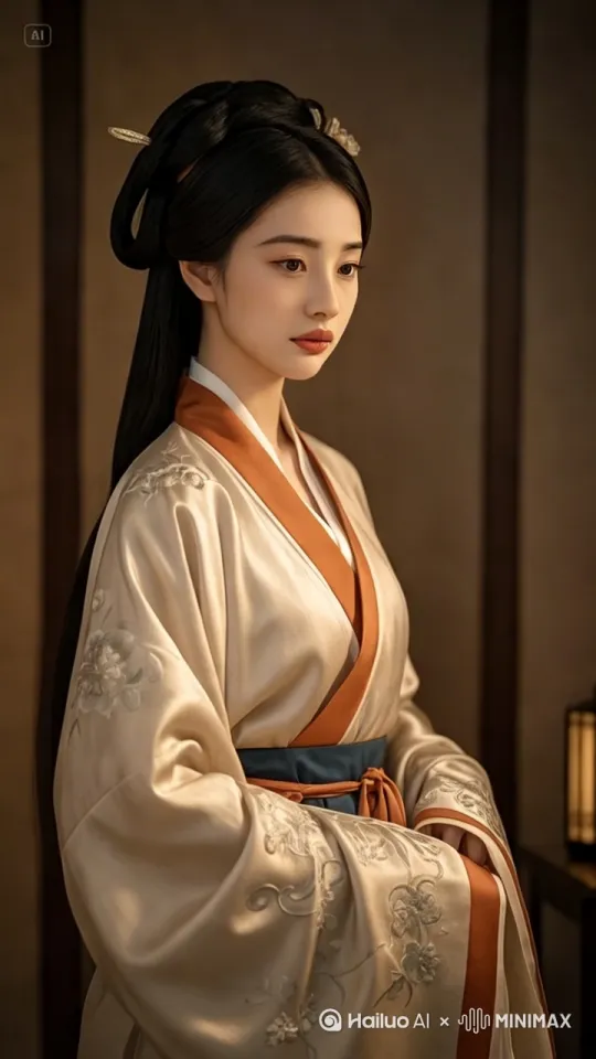 [左移,上升]，汉服美人側立着 by Hailuo AI Video Generator