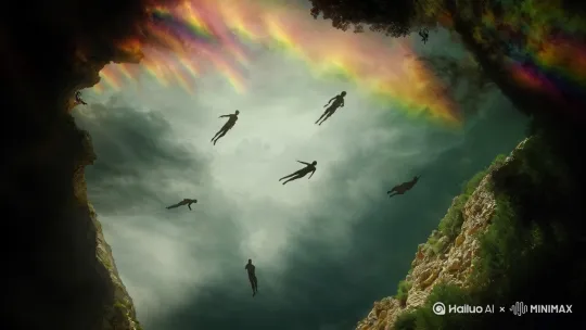 固定镜头，唯美梦幻电影质感，人漂浮，4k by Hailuo AI Video Generator