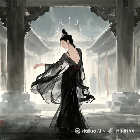 东方美女正在跃动灵性的东方舞蹈，画面保持水墨风，人物动作符合自然轨迹。 by Hailuo AI Video Generator