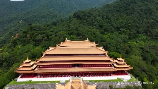 航拍[推出,上升,下摇]元音古寺 by Hailuo AI Video Generator
