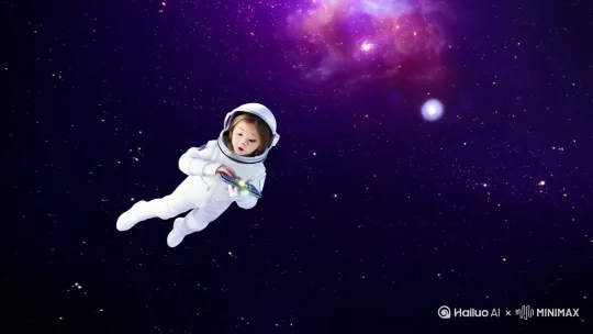 一个小女孩在太空中用手机和他妈通话。 by Hailuo AI Video Generator