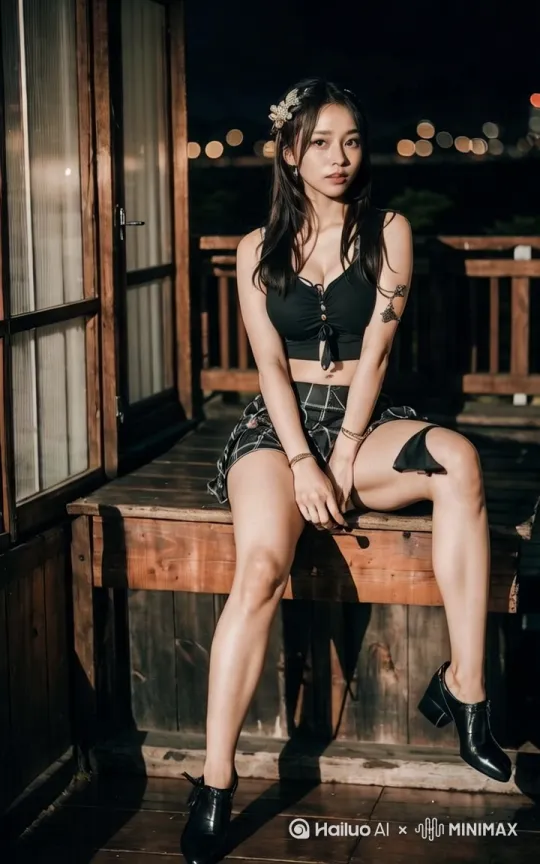 女主角坚毅得看着镜头，镜头拉远，夜幕中飞来一只形如权力的游戏电影中幼年火龙，落在女主角的肩膀上[推出,上升,下摇] by Hailuo AI Video Generator
