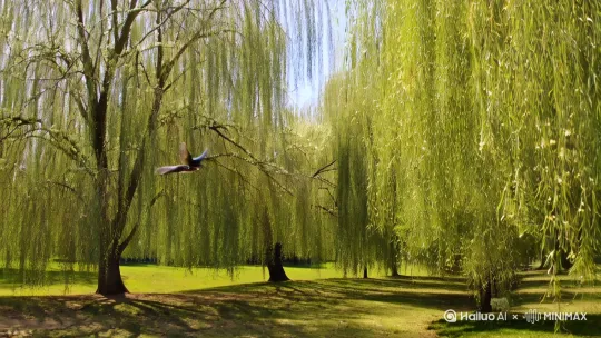 春天小燕子在柳条间飞行的视频 by Hailuo AI Video Generator