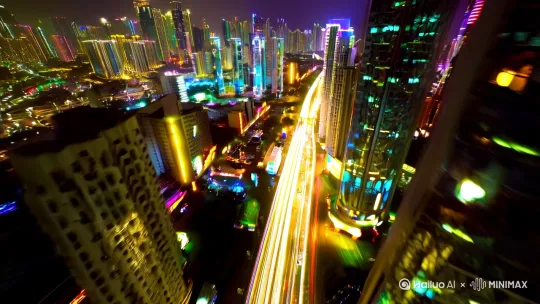 **提示词1 - 高空俯视开场**  
"无人机高空俯视现代都市夜景，密集的摩天楼群如发光的晶体矩阵，车流化作流动的金色光轨，镜头急速俯冲向霓虹闪烁的街道，伴随动态模糊特效，BGM渐起"

**提示词2 - 街道主观视角**  
"第一人称视角行走在潮湿的霓虹街道，雨后的柏油路面倒映着LED广告牌，镜头轻微晃动感，路过便利店时玻璃橱窗反射出模糊人影，自动门开启时溢出暖黄光线"

**提示词3 - 动态车流穿插**  
"慢镜头特写：黄色出租车疾驰而过，车灯在潮湿空气中拉出光带，雨水飞溅形成晶莹珠帘，背景虚化的行人举着透明雨伞走过斑马线，霓虹光斑在雨伞表面流动"

**提示词4 - 街角人文场景**  
"低角度仰拍视角：24小时咖啡馆落地窗透出温暖光晕，透过玻璃拍摄内景虚焦的人影交谈，外景雨滴沿玻璃滑落形成朦胧光晕，霓虹灯牌在玻璃反光中扭曲变形"

**提示词5 - 魔幻收尾镜头**  
"超现实镜头：积水倒影中的城市突然扭曲，霓虹色彩如颜料般溶解扩散，倒影里走出由光粒组成的半透明人影，与真实世界的行走者形成镜像呼应，镜头拉远呈现双重城市"

---

**剪辑逻辑**  
1→2→3→4→5形成完整叙事线：  
高空宏观→沉浸行走→动态穿插→人文温度→超现实收尾  
每个片段3秒左右，可通过光效转场（车灯光轨/雨滴溅射/玻璃反光等）自然衔接，结尾倒影扭曲实现视觉冲击。 by Hailuo AI Video Generator