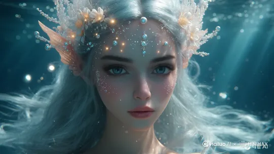 水波流转，一束光照在脸上，缓缓的眨眼 by Hailuo AI Video Generator