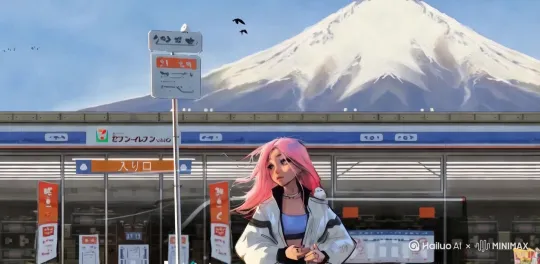 [拉远,上升,下摇]女孩自由的享受满山风景，微风拂过 by Hailuo AI Video Generator