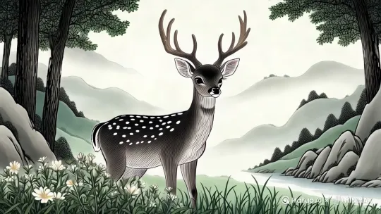 小鹿在边走边吃草，不用看镜头 by Hailuo AI Video Generator