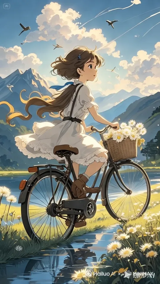 宫崎骏风格骑车的小女孩
小女孩骑着单车快速的向着镜头驶来。
双脚卖力骑动着单车。
微风吹动着女孩的头发。
女孩的裙子随风摇摆。
身后的白云快速地向后移动。
小鸟在天空飞翔。
锁定主体风格,脸部不变形
生成的画面动作自然流畅 by Hailuo AI Video Generator