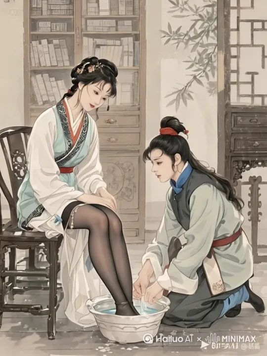 镜头移动，动态跟随，男子帮美女洗脚，男子突然脚踢向美女，美女踢飞了，美女后空翻摔倒在地，男子后仰摔倒，脚下脸盆飞起来，水花飞溅。 by Hailuo AI Video Generator