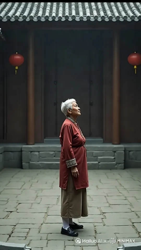 镜头移动，动态捕捉主体运动轨迹紧紧跟随。老奶奶是一位中国武术高手，她高高跃起，轻松地跳到房顶上，又连续几个后空翻，侧手翻和前空翻轻盈地在相邻的几个房顶上上奔跑跳跃。 by Hailuo AI Video Generator