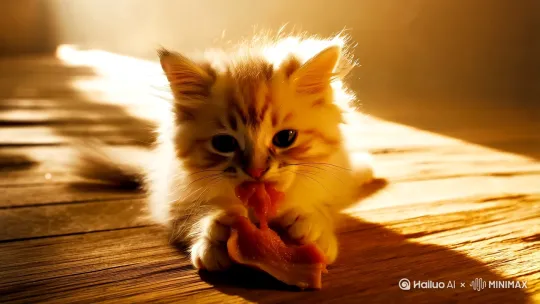 1小猫吃肉 by Hailuo AI Video Generator