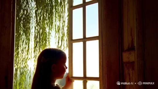 "慢镜头拍摄少女推开窗，柳枝摇曳入画，特写水杯接温水过程，快速剪辑早餐摆盘" by Hailuo AI Video Generator