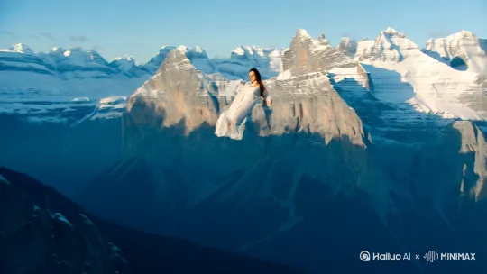 一个美女飞越高山 by Hailuo AI Video Generator