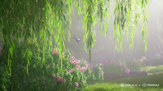细雨如丝润碧丛，粉英娇蕊半朦胧。柳丝轻拂烟波里，燕语声声唤春风。
02月15日 by Hailuo AI Video Generator