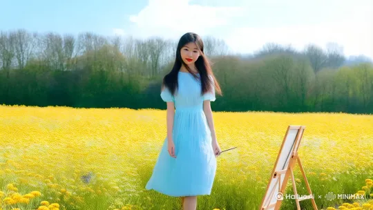 花田逐梦间

三月的阳光像蜂蜜一样，均匀地涂抹在大地上。在一片广袤无垠的油菜花田边，站着一位身着淡蓝色连衣裙的女孩，名叫晓妍。她长发飘飘，眼神里满是对这片金黄花海的憧憬。

晓妍是一名插画师，可最近创作陷入了瓶颈，灵感仿佛断了线的风筝，怎么也抓不住。一次偶然的机会，她从朋友口中听闻了这片如梦似幻的油菜花田，便毫不犹豫地背上行囊，来到这个偏僻的小镇。

刚踏入花田，浓郁的花香裹挟着泥土的芬芳扑面而来，瞬间驱散了晓妍心头的阴霾。花浪随风起伏，与湛蓝的天空相映成趣，美得就像一幅流动的画卷。晓妍兴奋地在花田间穿梭，裙摆被微风轻轻掀起，她时而蹲下，仔细观察油菜花的形态，时而踮起脚尖，眺望远方的花海。

突然，一只五彩斑斓的蝴蝶闯入了晓妍的视线。它在花丛中翩翩起舞，忽高忽低，仿佛在引领晓妍前行。晓妍好奇地跟了上去，不知不觉来到了花田深处。这里的油菜花更加茂盛，阳光透过层层叠叠的花瓣，洒下斑驳的光影。晓妍被眼前的美景深深震撼，创作的灵感如泉涌般迸发。

就在晓妍准备支起画架时，天空突然乌云密布，豆大的雨点噼里啪啦地落了下来。晓妍慌乱地收拾着画具，可雨越下越大，她全身都被淋湿了，心情也变得沮丧起来。

就在晓妍不知所措时，一位撑着伞的大爷匆匆走来。大爷把伞递给晓妍，笑着说：“姑娘，快到我家避避雨吧！就在花田边上。”晓妍感激地接过伞，跟着大爷来到了他的家。

大爷的家虽然简陋，却收拾得井井有条。晓妍坐在温暖的炉火旁，烘干了衣服。大爷端来一杯热气腾腾的茶，和晓妍聊起了这片油菜花田的故事。原来，这片花田是大爷和村民们辛勤劳作的成果，每年三月，油菜花盛开，吸引了无数游客前来观赏。

听着大爷的讲述，晓妍心中涌起一股感动。雨停后，晓妍再次来到花田。此时，天边出现了一道绚丽的彩虹，油菜花在彩虹的映衬下，显得更加娇艳动人。晓妍拿起画笔，将这美好的瞬间定格在画纸上。

回到城市后，晓妍举办了一场个人画展。她以油菜花田为主题创作的作品，受到了观众的一致好评。在画展现场，晓妍望着一幅幅画作，心中感慨万千。她知道，这片油菜花田不仅给了她创作的灵感，更让她重新找回了对生活的热爱。

此后，晓妍经常回到那个小镇，回到那片油菜花田。在花田的陪伴下，她的创作之路越走越远，越走越宽。而那片金黄的油菜花田，也成为了她心中永远的精神家园。 by Hailuo AI Video Generator