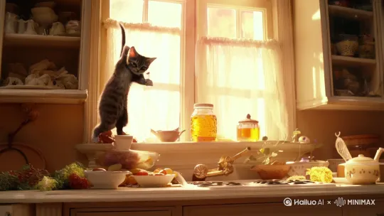 小猫买菜做饭，邀请老鼠一起吃。 by Hailuo AI Video Generator