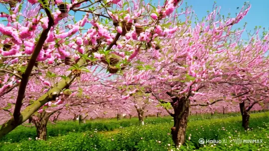 春暖花开，桃李满天下，燕雀归巢，蜂蝶劲舞， by Hailuo AI Video Generator