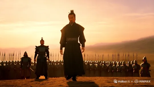 我想让诸葛亮跳舞，刘备关羽和一大群士兵站在后面 by Hailuo AI Video Generator